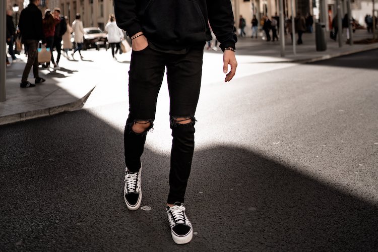 black jeans and black sneakers
